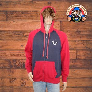 True Religion Red and Blue Full zip Hoodie